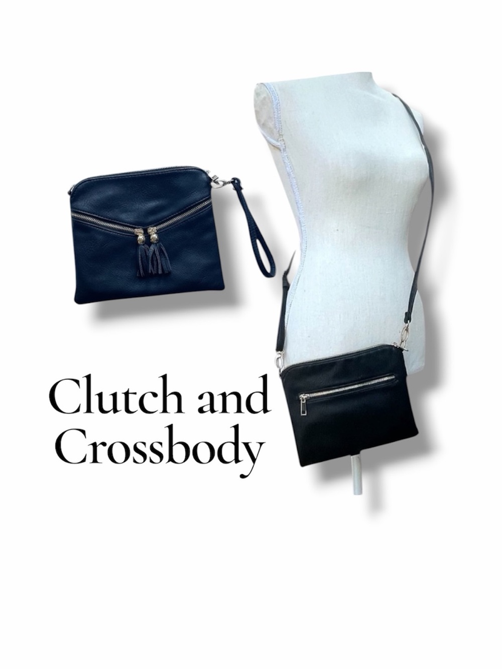 Faux Leather Crossbody Clutch Wristlet Miztique Black Convertible Purse